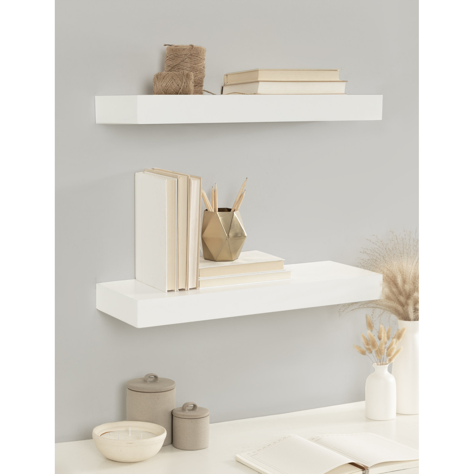 Jeremiah 2 Piece Picture Ledge Wall Shelf, White, 2.3" H x 24" W x 8" D