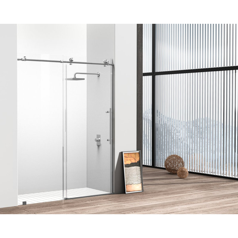 55.47" - 60" W x 76" H Single Sliding Frameless Shower Door, Nickel