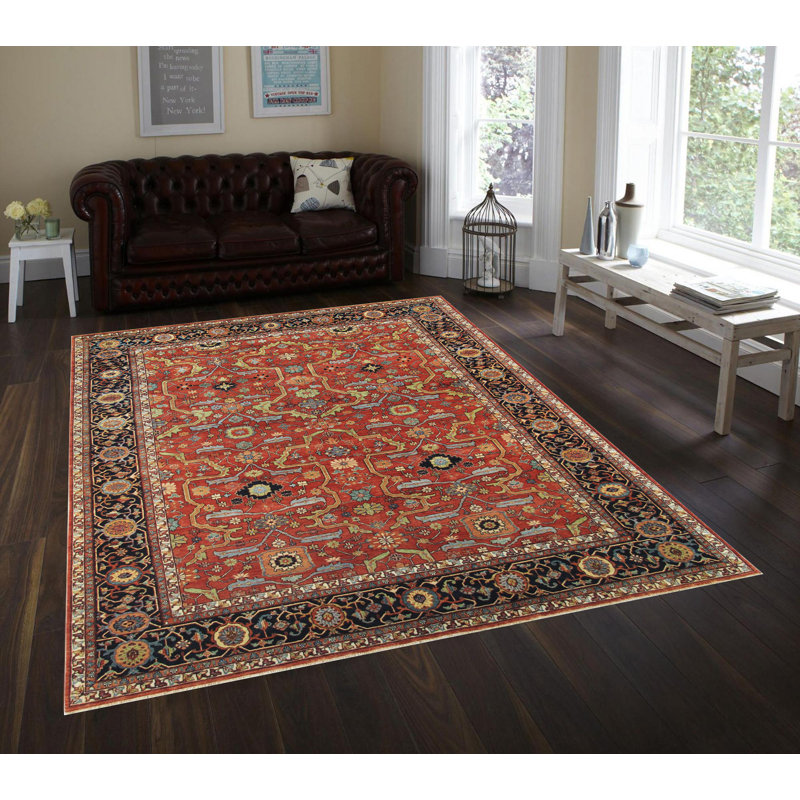 Rectangle Ferehan Oriental Hand-Knotted Wool Area Rug in Rust/Brown/Black, Rectangle 6' x 12'
