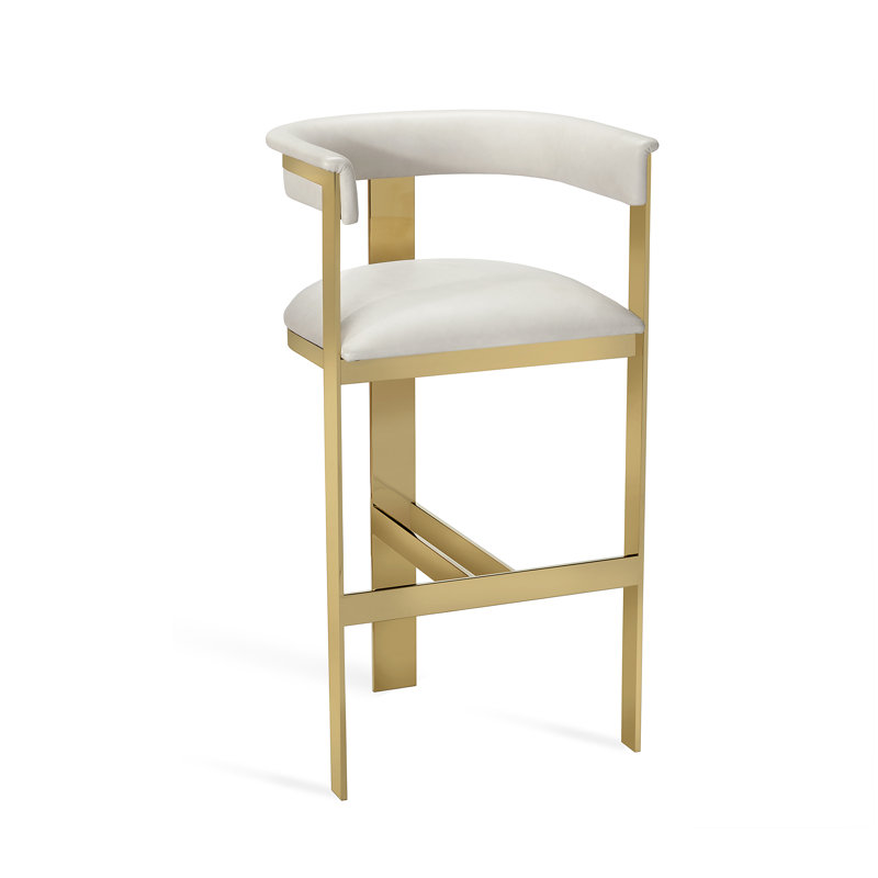 Darcy Upholstered Stool with Metal Frame, Buff Cream, Polished Brass, Bar Stool (30" Seat Height)