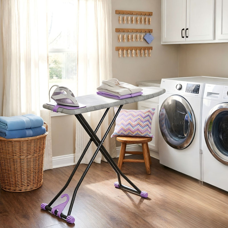 Adjustable Ironing Board with Silicone Iron Rest, Foldable Ironing Board with Heat-Resistant Cover and Wall Mount Hanger