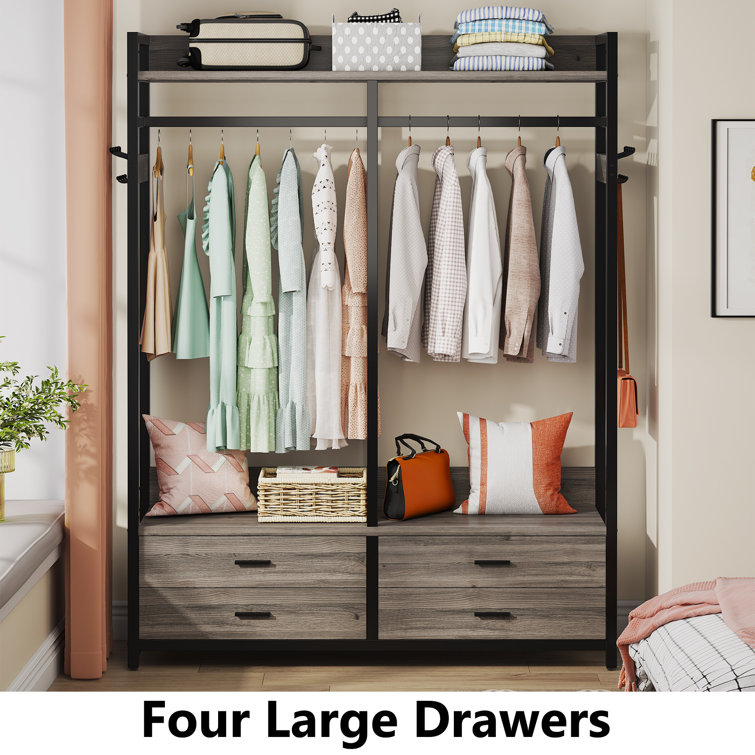 Tathan 55'' Freestanding Wardrobe Rack with 2 Drawers 17 Stories