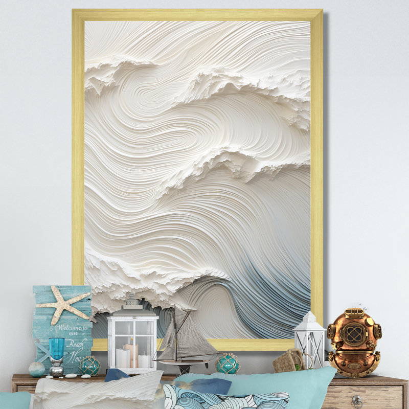 Découpage de papier style vague blanche et bleue I - Décoration murale des vagues côtières pour salon - Impression sur toile
