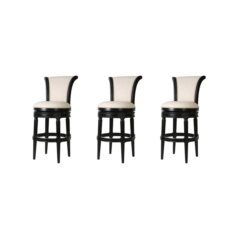 Tabouret de bar pivotant en bois massif Ted, Siège en similicuir blanc / structure en obsidien, 3
