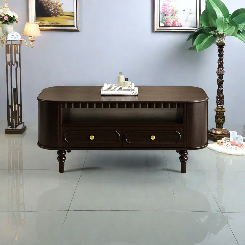 Elegant curvilinear coffee table with wooden feetA, 19.69" H x 47.24" L x 25.59" W