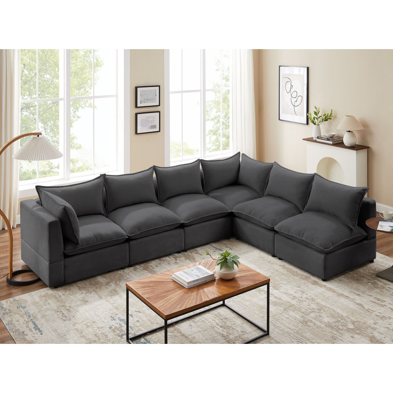 Canapé modulaire rembourré 6 pièces Pasadera, Polyester 100 % gris foncé