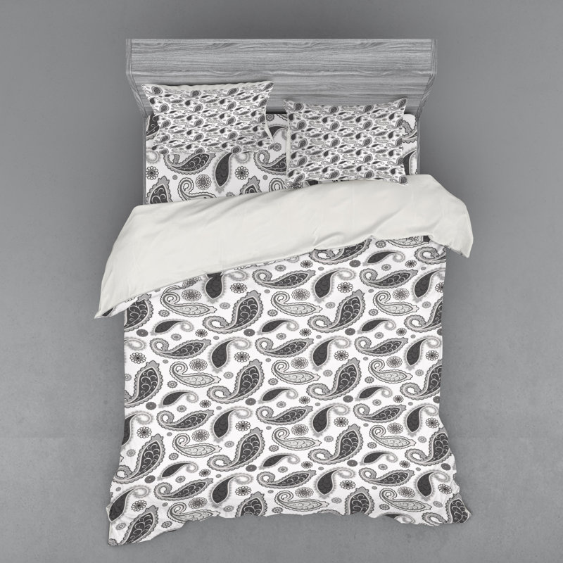 Ensemble de housse de couette moderne et contemporaine en microfibre grise / blanche