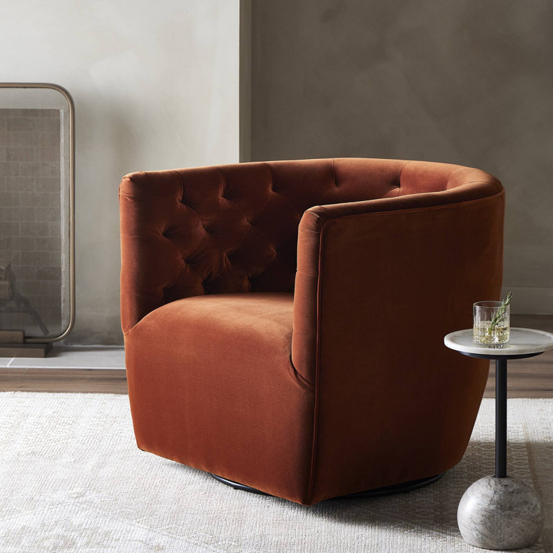 Hanover Swivel Barrel Chair, Sapphire Rust Velvet