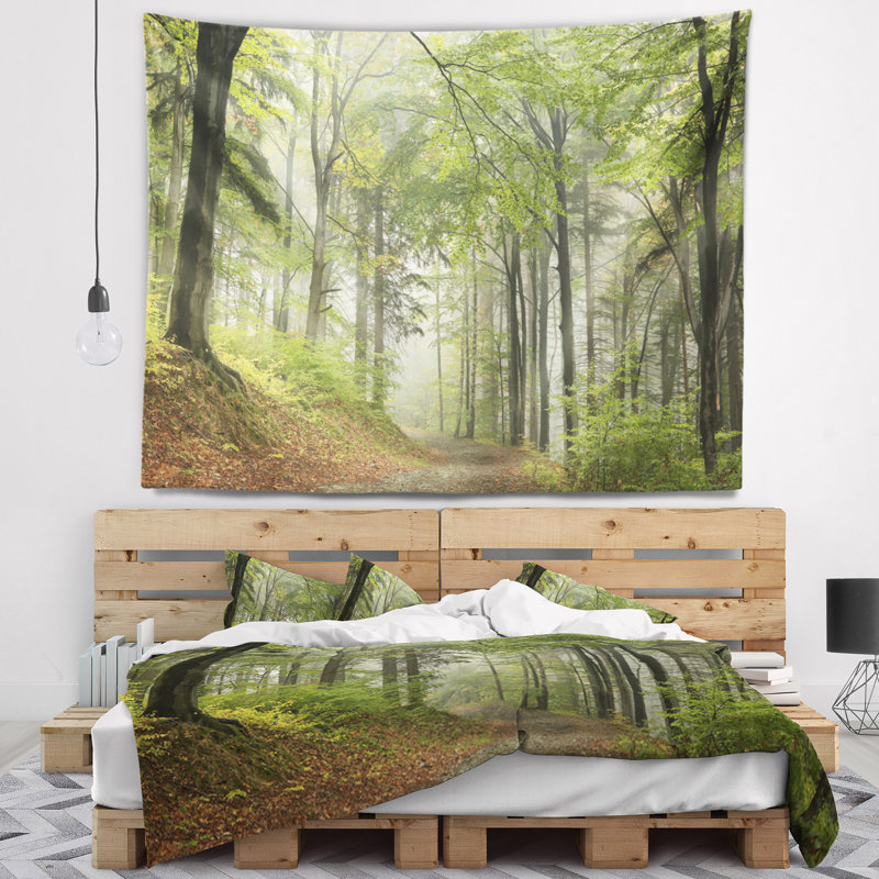 Paysage, plage verte, forêt, sentier, tapisserie, H 32 po x l 39 po