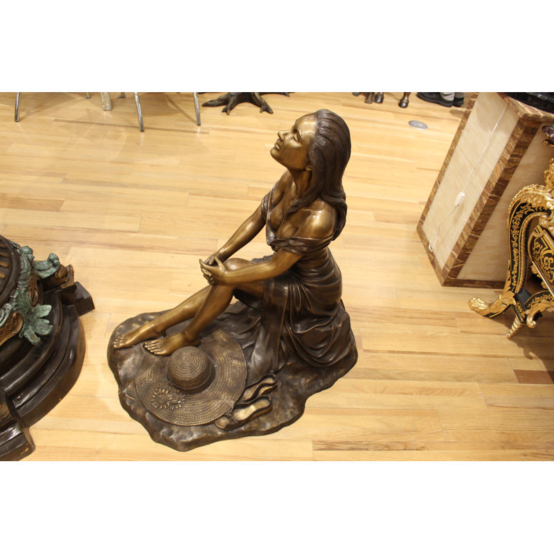 Lady on Stone Bronze Statue with Intricate Detailing
