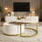 Modern Round Nesting Coffee Table Fluted With Drawer In White & Gold In 31.5''