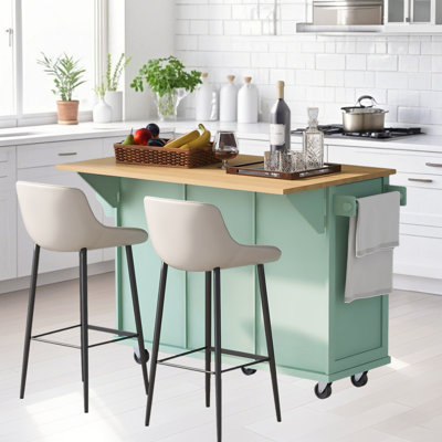 Rolling Kitchen Island Cart with Drawer and Storage Cabinets