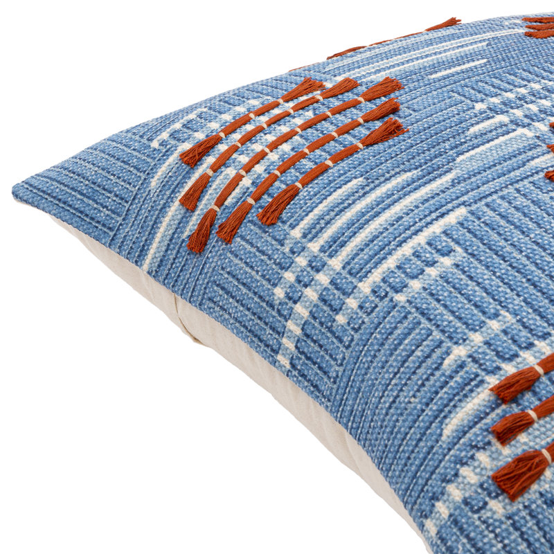 Blue and Orange Embroidered Cotton Kids Throw Pillow