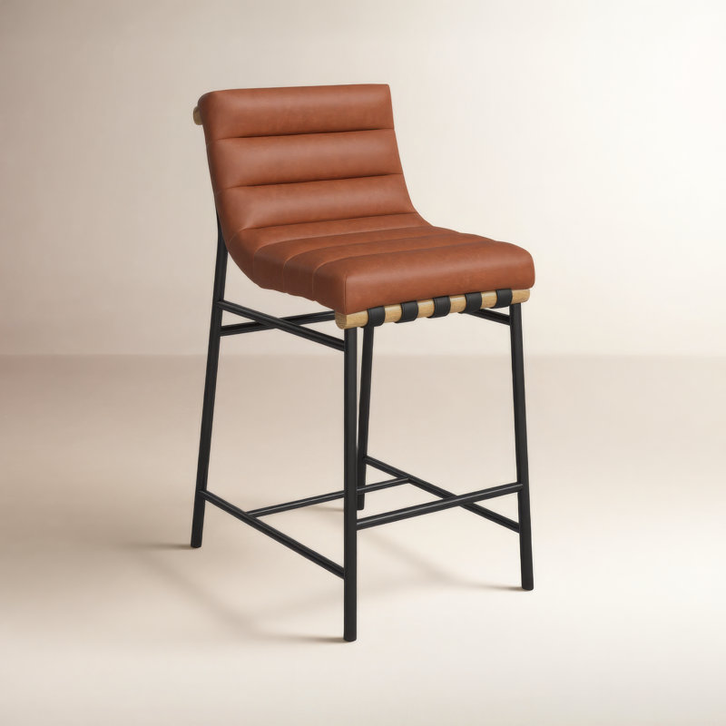 Vincentas Upholstered Counter Stool, Cognac Faux Leather, Counter Stool (26.4" Seat Height)