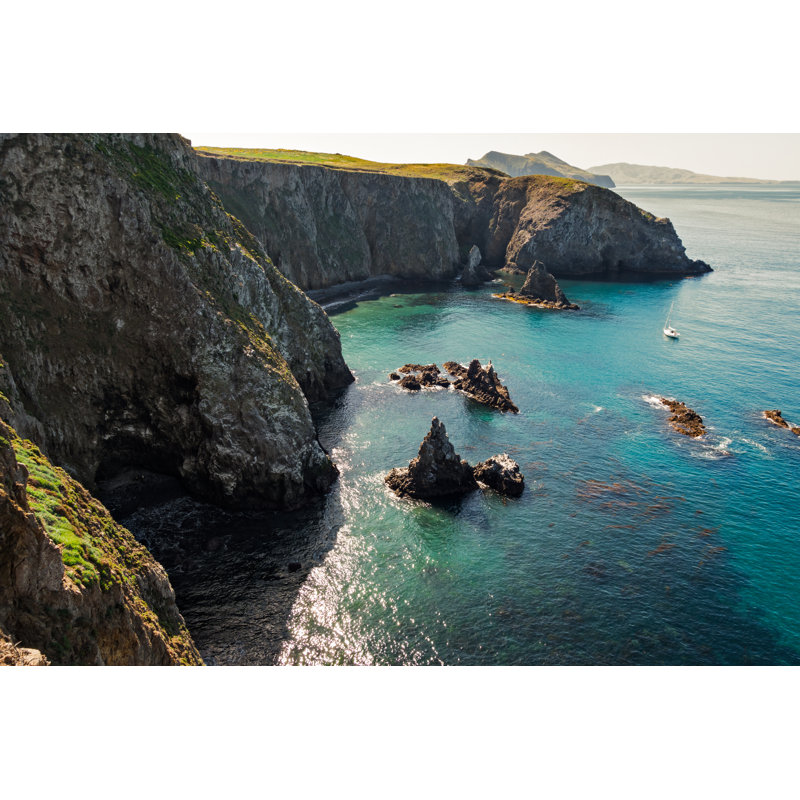 Rocky Cove And Sailboat Channel Islands by Benedek - Wrapped Canvas Print, 30cm H x 46cm W x 3.8cm D