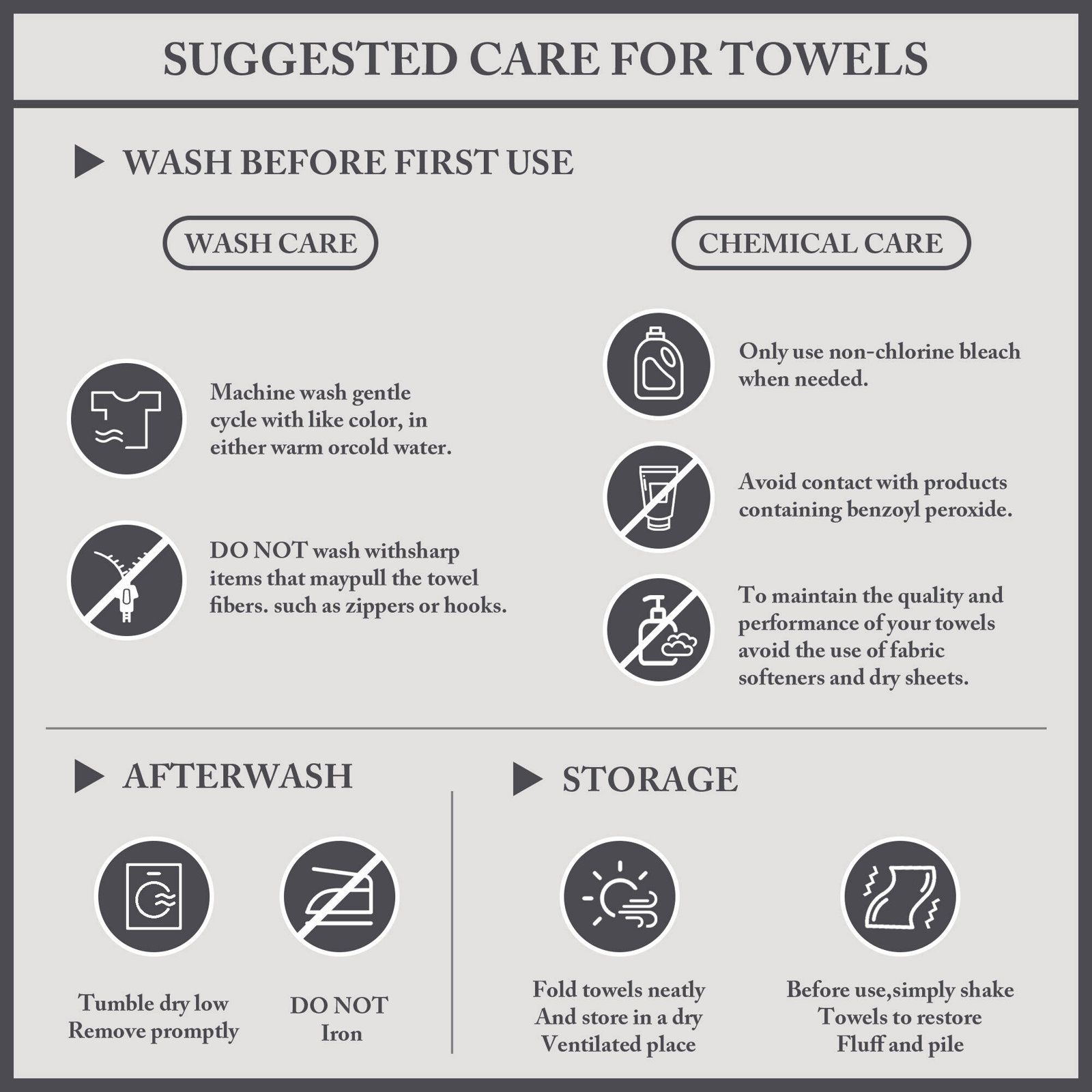 Turkish 100% Cotton Oversized Quick Dry Highly Absorbent Towel Set, Gray, 6 Piece Towel Set