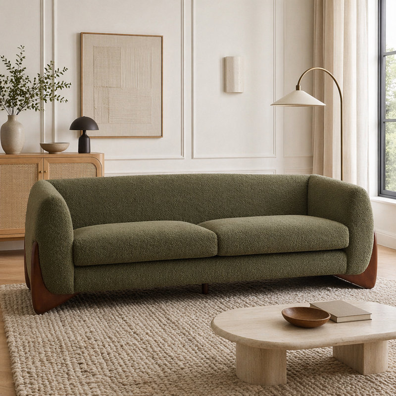 Canapé Boucle en sherpa vert olive, Boucle vert olive