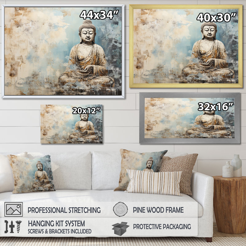 Statue simple bouddhisme - Art mural bouddhisme, H 34 po x l 44 po x P 1,5 po, Cadre doré