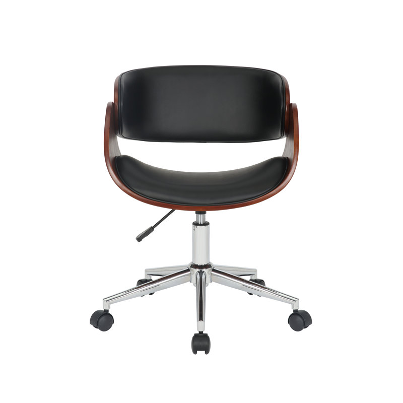 Chaise de bureau en similicuir de style Mid-Century, Noir
