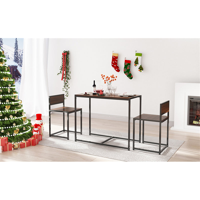 Modern Rectangular Brown Dining Table Set With Two Chairs