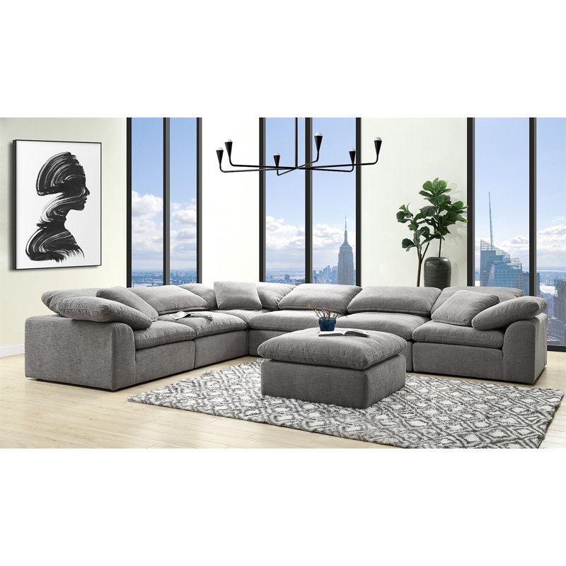 Canapé modulaire en lin avec repose-pieds Naveen