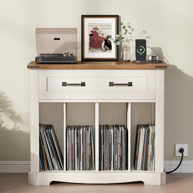 Grande table de bout avec support pour tourne-disque et support audio