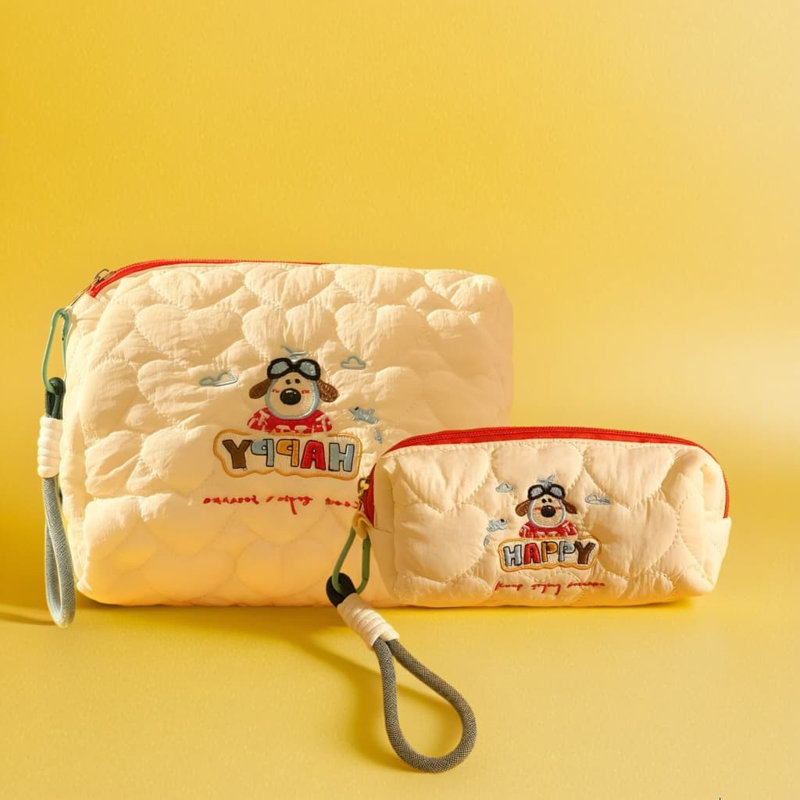 Trousse de maquillage portative pour chiot mignon de grande capacité avec trousse de voyage pour trousse de toilette en coton doux (trousse pilote grand + petit)