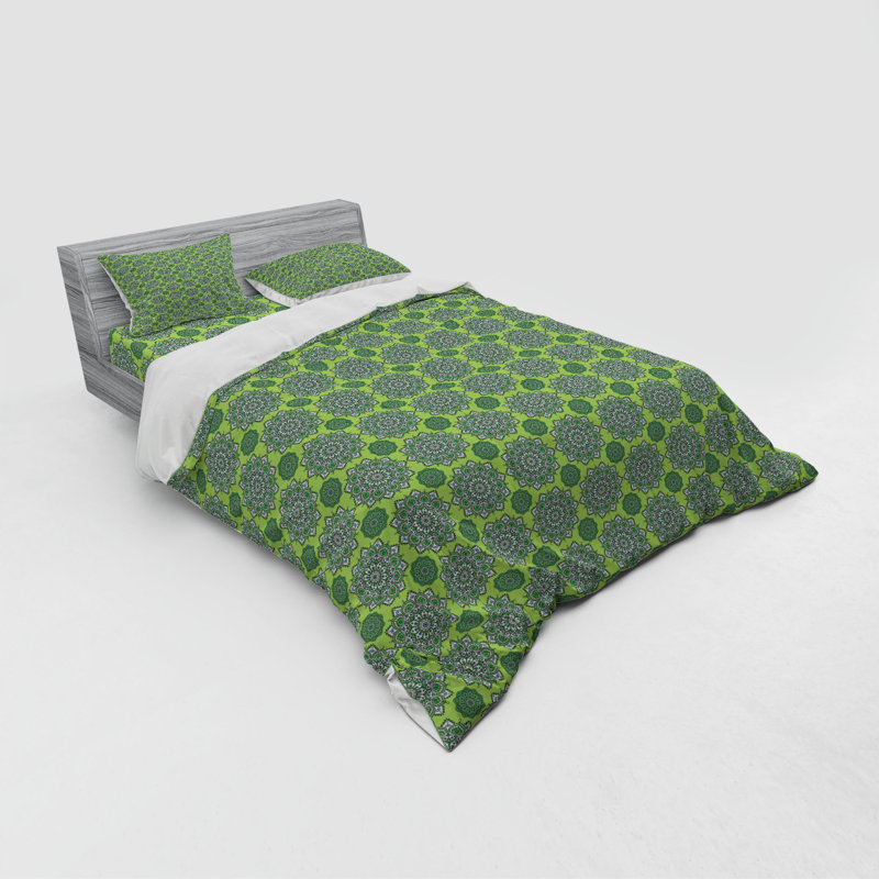 Ensemble de housse de couette éclectique Green Microfiber, Housse de couette grand + 3 pièces supplémentair