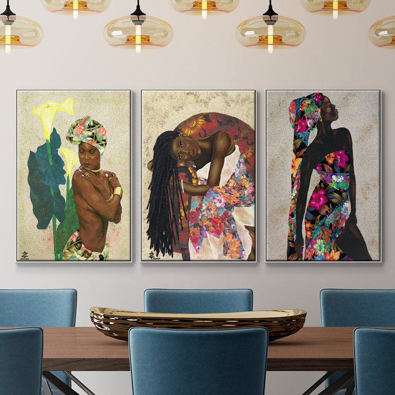 «Woman Strong I», reproduction sur toile 3 pièces, H 40 po x l 90 po x P 2 po, Blanc