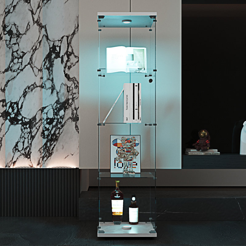 Vitrine à DEL avec 4 tablettes vitrées avec porte, bibliothèque sur pied et bibliothèque, H 64,7 po x l 14,3 po x P 16,7 po