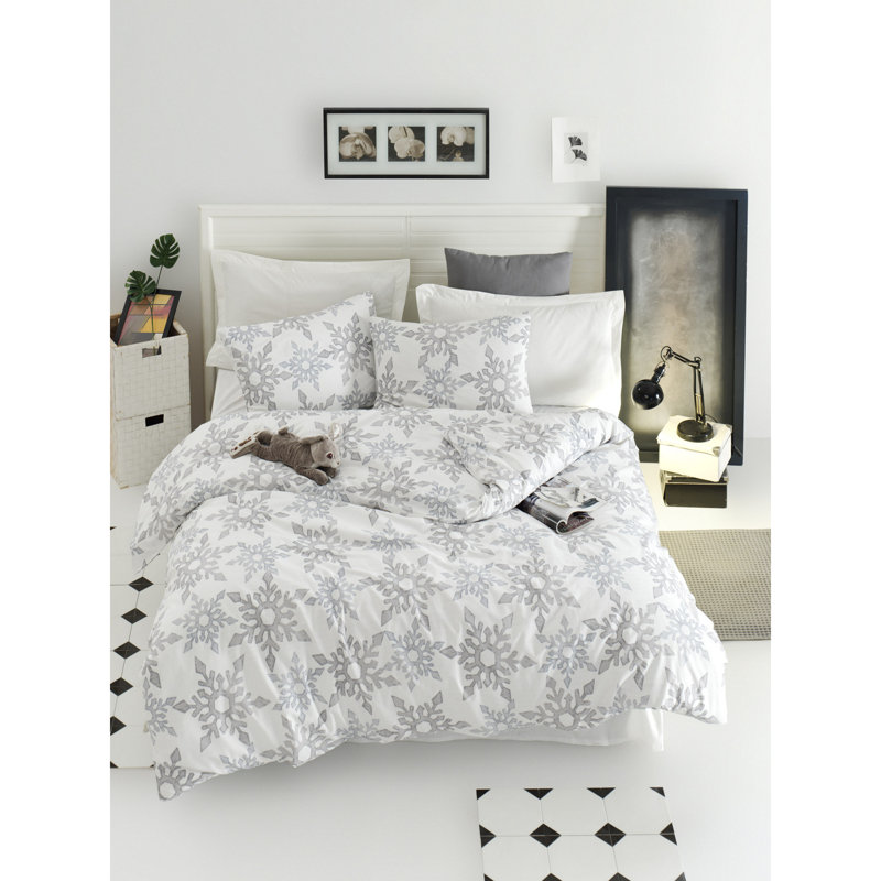 Ensemble de housse de couette 100% coton blanc / gris / bleu clair Odakotah 4 pièces