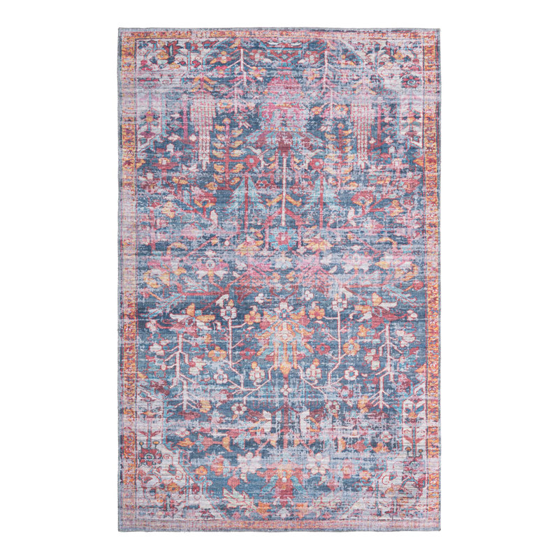 Tapis floral rouge / bleu Hafner, Rectangle 5 pi 3 po x 8 pi