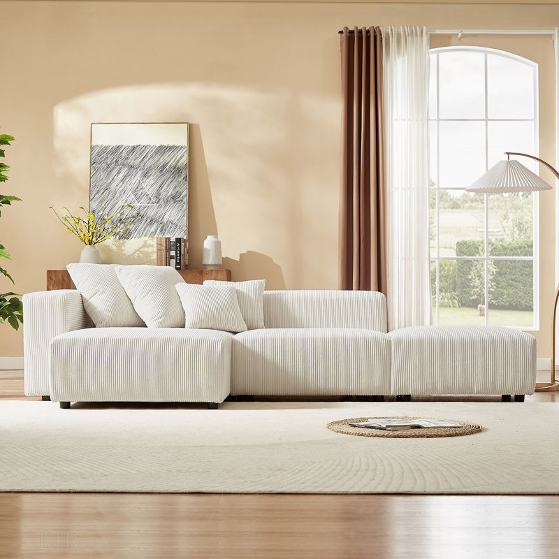 Canapé et chaise rembourrée Dubava, Tissu beige, H 25,59 po x l 118,11 po x P 59,05 po