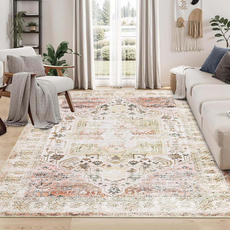 Rug Kitchen Hallway Entryway – Vintage Floral Oriental Design Non-Slip Stain Resistant Low Pile Floor Covering (Blue)