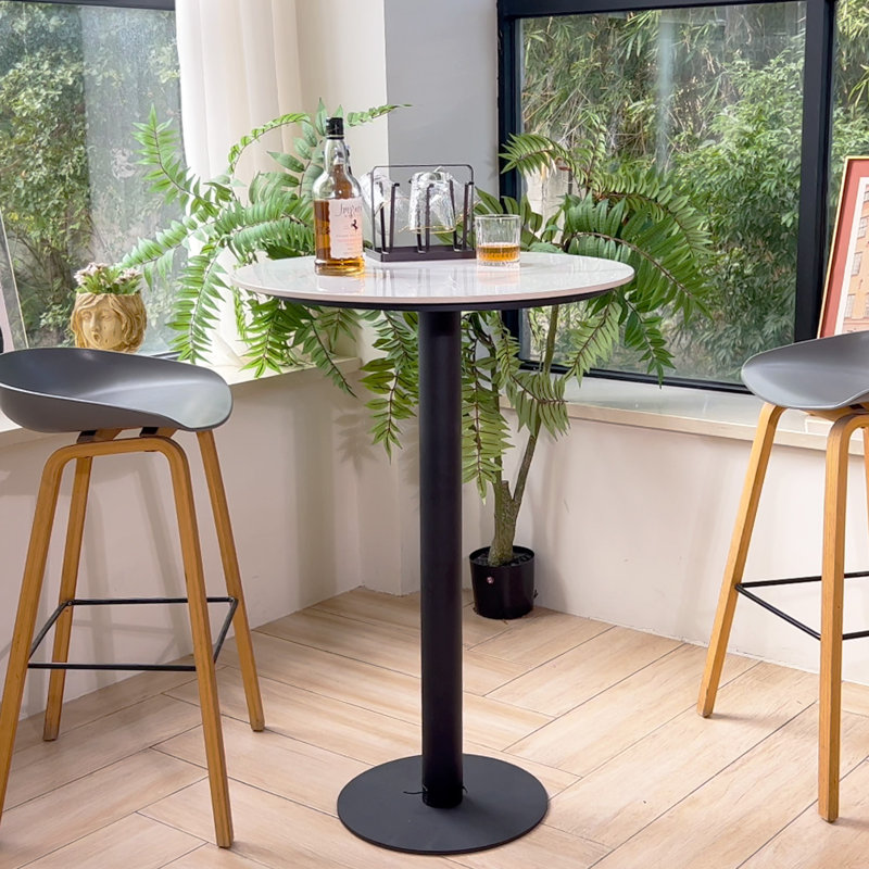 Kerubel Round Stone Top Metal Base Dining Table, Gold