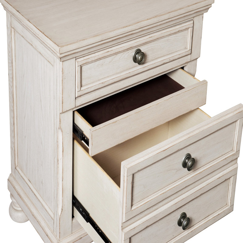 Table de chevet 2 tiroirs Dianna, Blanc antique