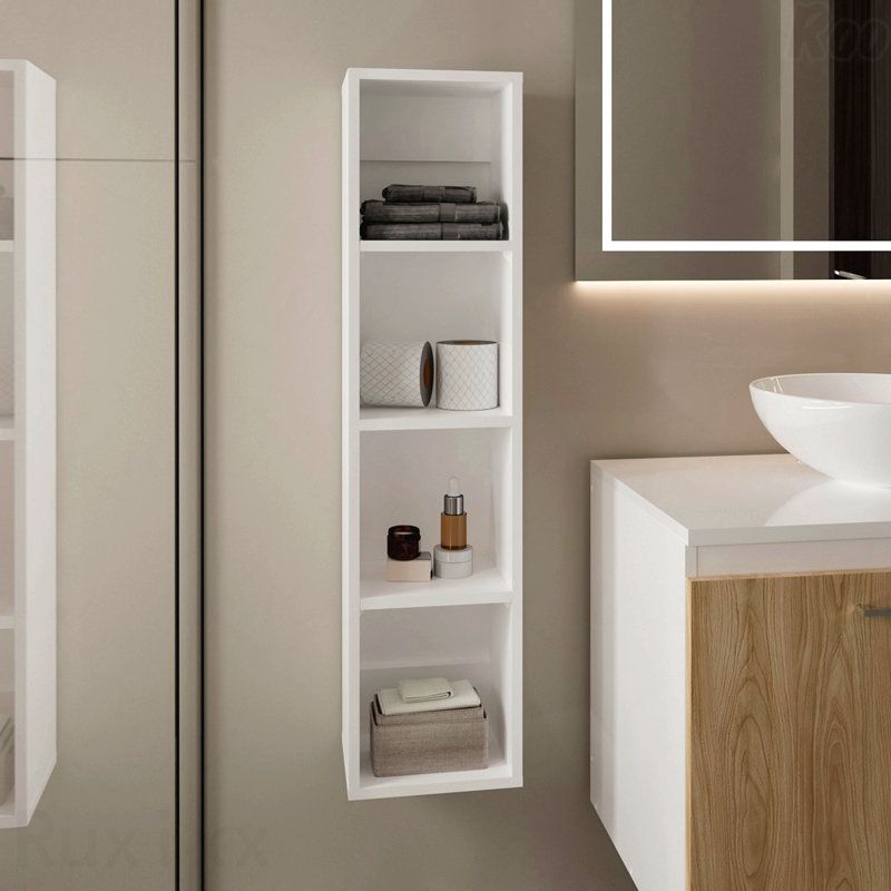 Tall Manufactured Wood Wall-Mounted Cabinet Storage with 4 Open Shelves, Slim Bathroom Organizer