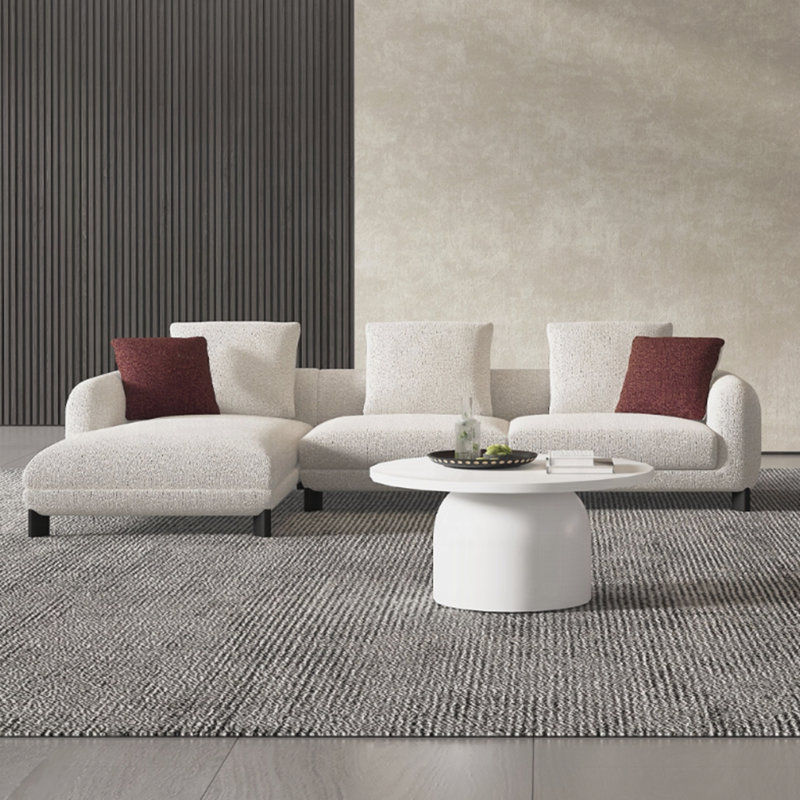 Canapé modulaire avec 6 coussins, L 120 po, Beige bouclé