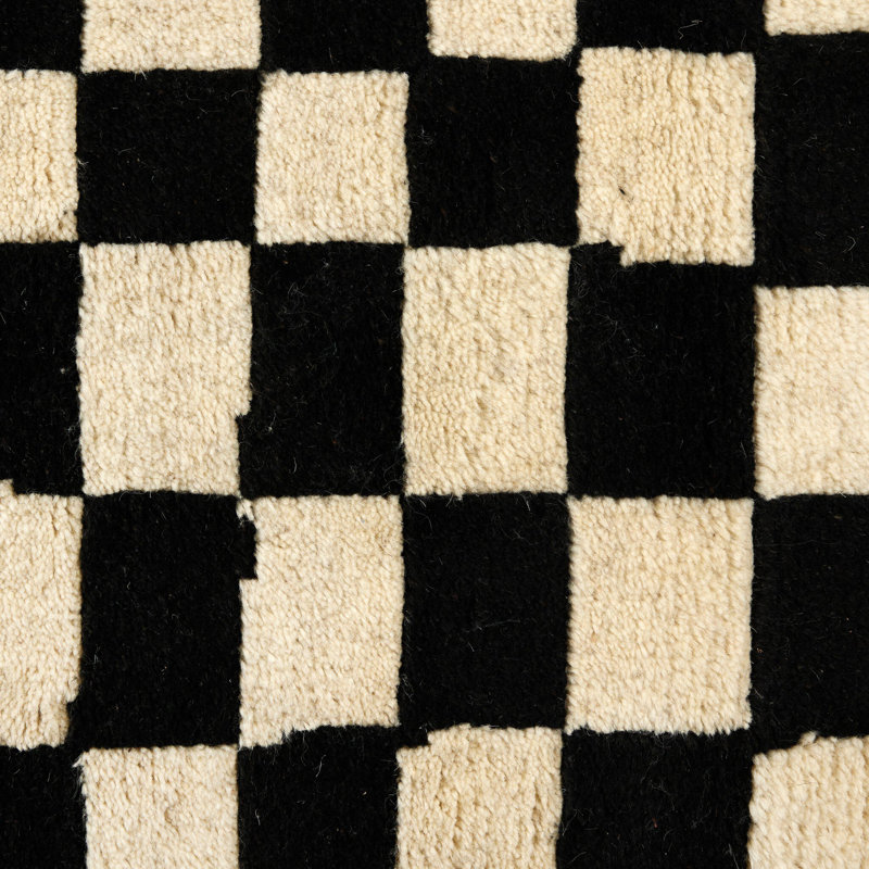 Sinead Hand Knotted Wool Checkered Area Rug in Black, Rectangle 8' x 10'