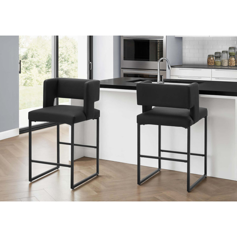 Ensemble de 2 tabourets de bar modernes à hauteur de comptoir avec confort rembourré et repose-pieds, Black