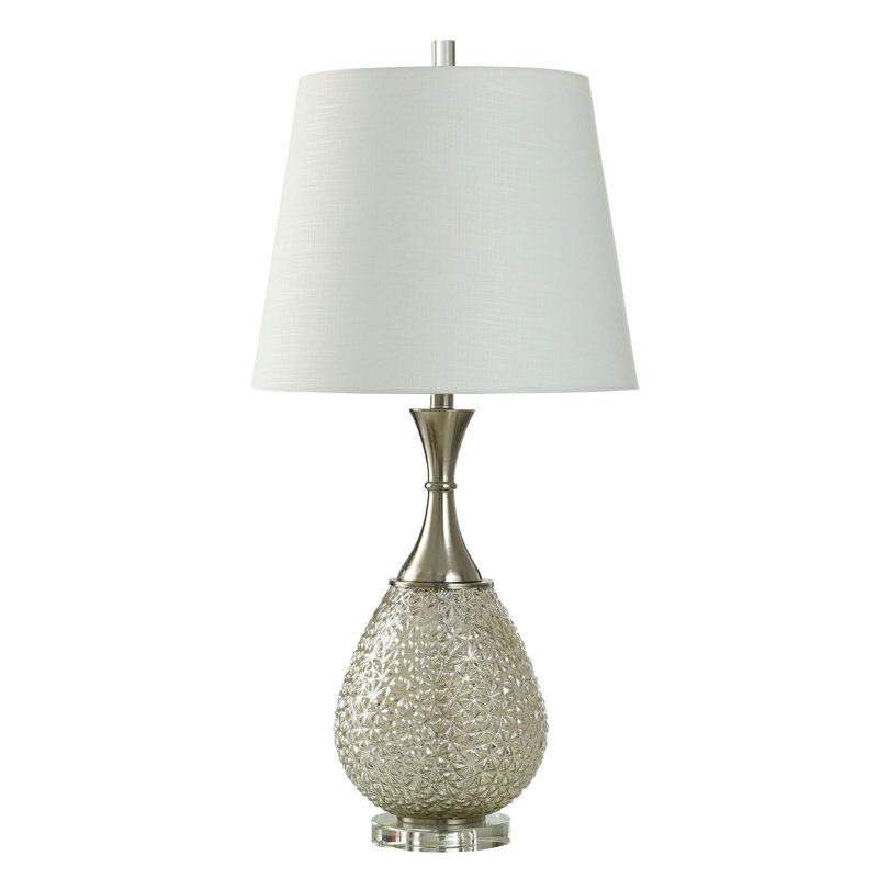 Diya Silver - Lampe de table en verre - Abat-jour blanc cassé