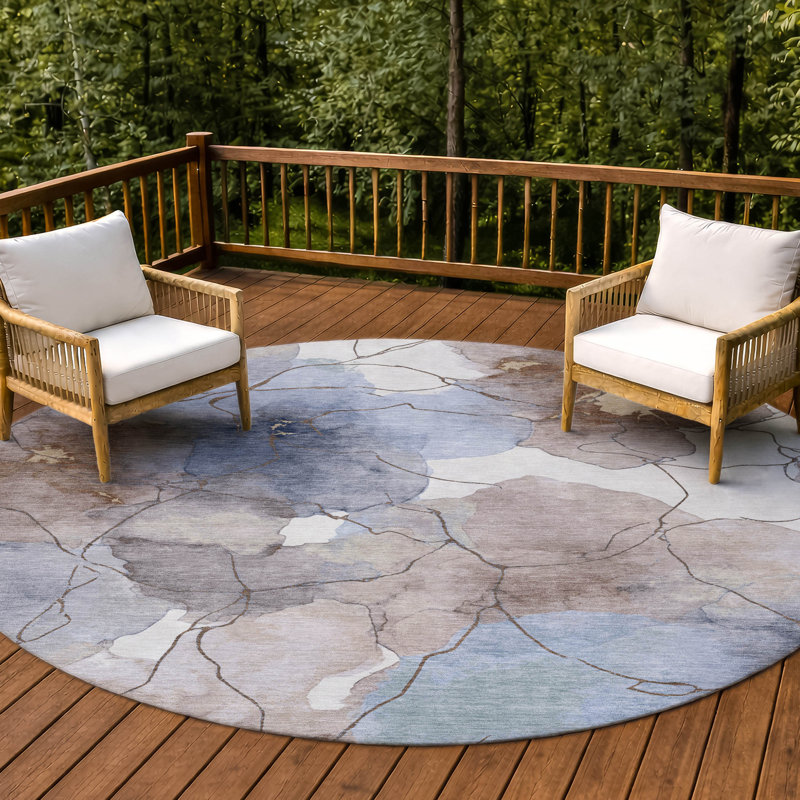 Machine Washable Indoor/Outdoor Chantille ACN2589 Abstract Rug, 8' Round, Khaki