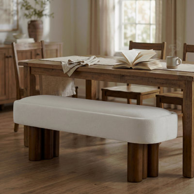 Banc de salle à manger d'intérieur en tissu beige avec pieds couleur noyer, siège rembourré de 51,57 L pour cuisine, salle à manger et espace de vie, capacité de 250 lb