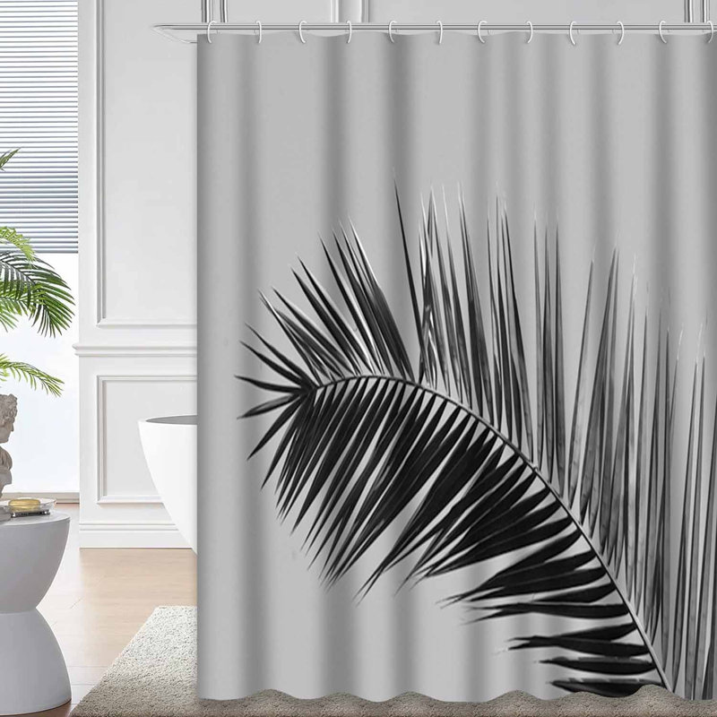 Rideau de douche imperméable palmier noir et blanc à 12 crochets, L 72 po x l 72 po