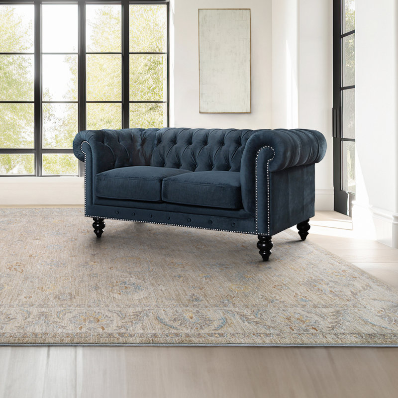 Causeuse Chesterfield Ophelie, Velours bleu marine