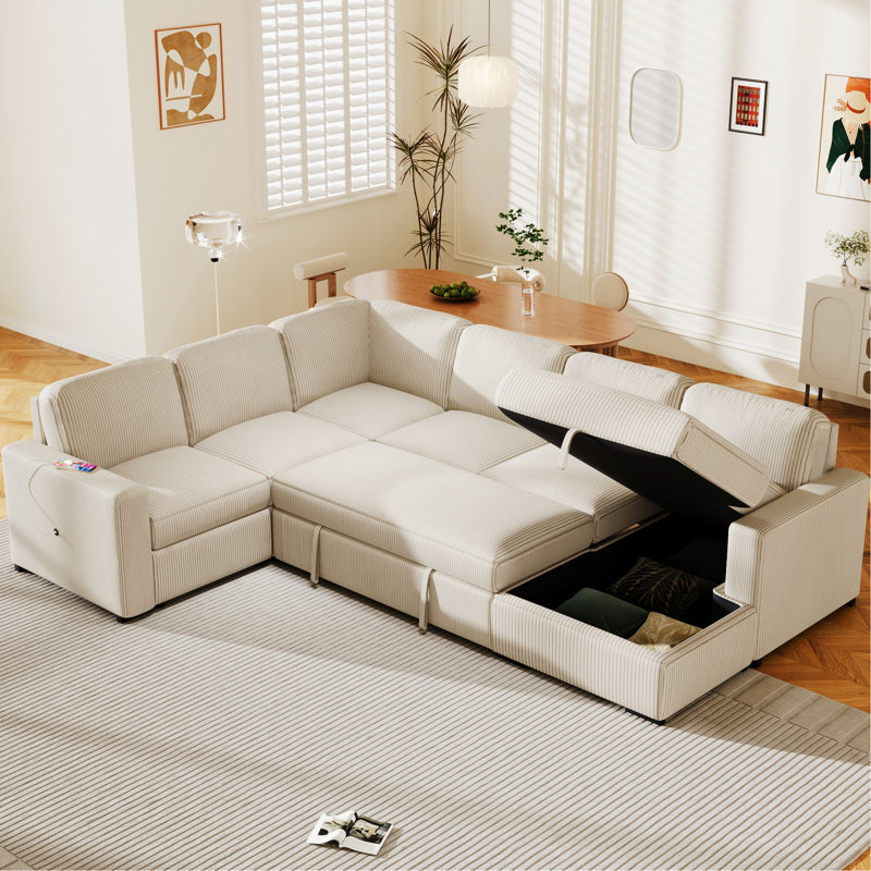 Velours côtelé en U avec compartiment de rangement, 6 surdimensionnés pour le salon, le bureau, un espace spacieux, pratique moderne