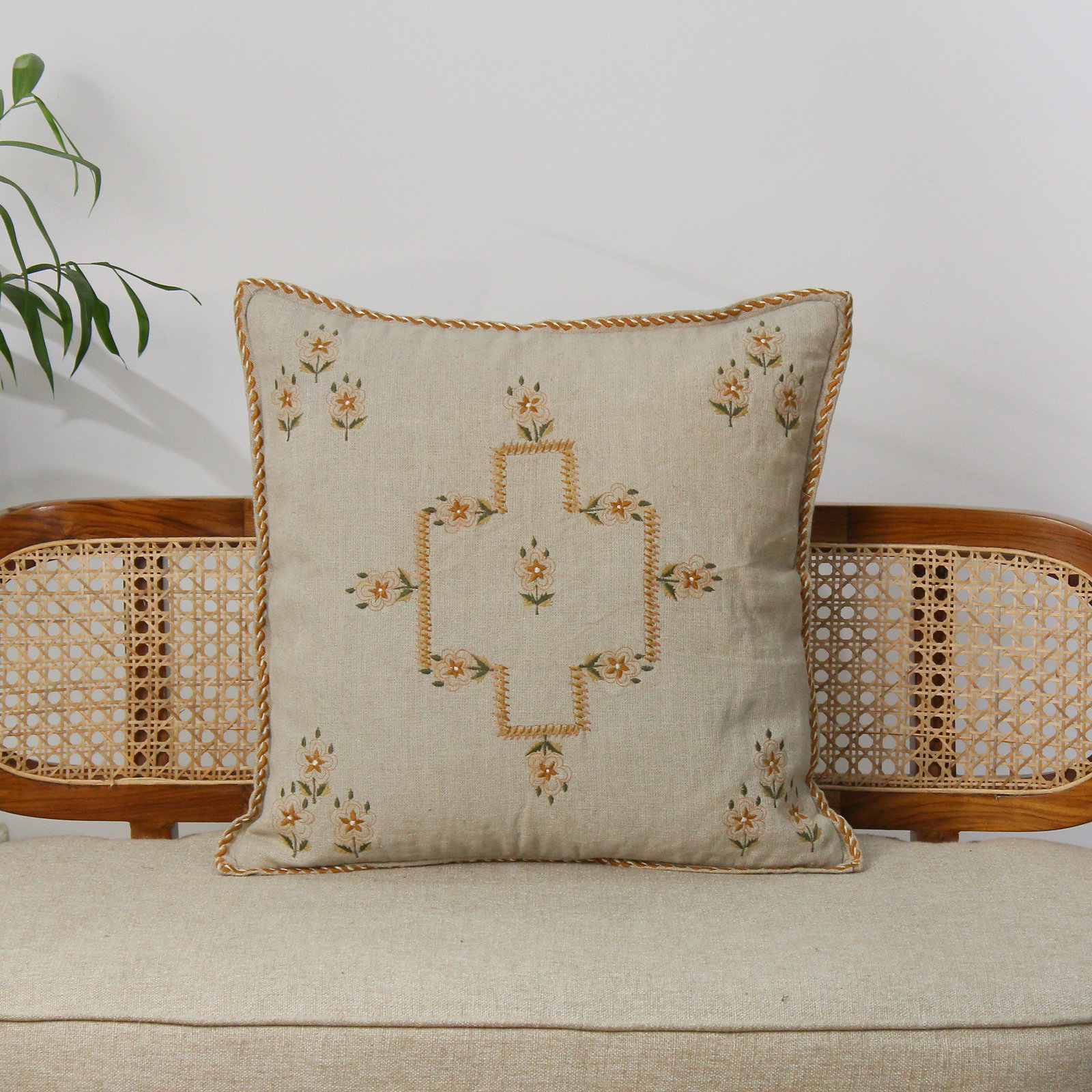 Floral Linen Throw Pillow