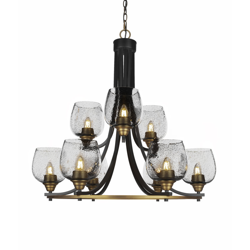 Lustre 9 lumières, Transparent, Nickel brossé