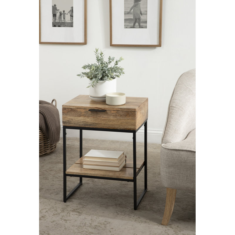 Solid Wood Top End Table with Storage