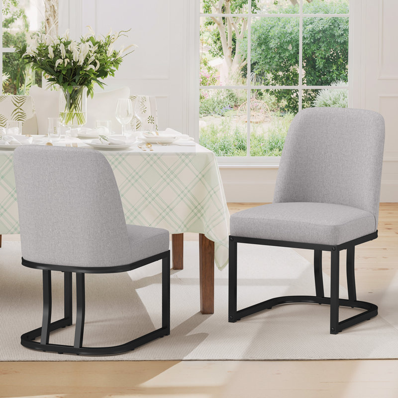 Chaises de salle à manger rembourrées avec pieds en métal, Gris clair, Noir mat